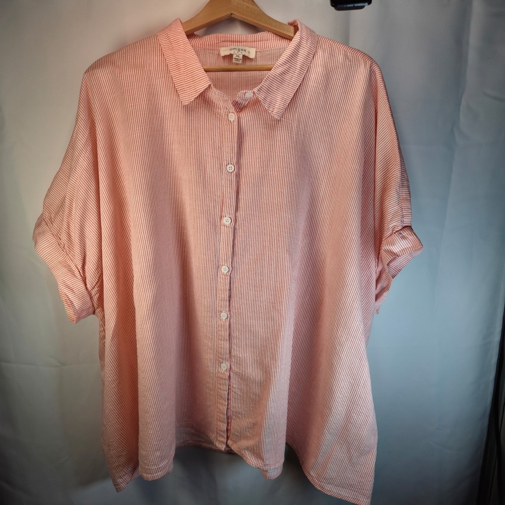 Umgee Women'sā Orange Stripe Boxy Short Cuffed Sleeve 3X Button Down